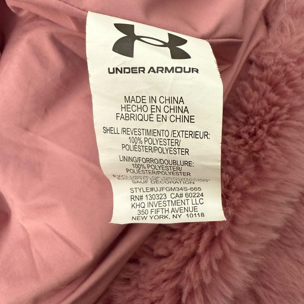 Under Armour Fluffy Pink Kids Faux Fur Puffer Jacket Size Youth Large Super Soft - Picture 7 of 7